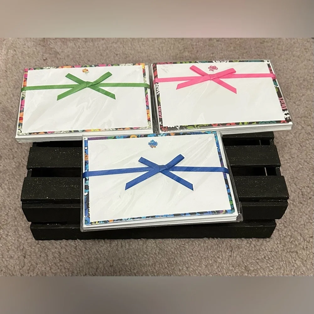Vera Bradley Greeting Card Set with Green, Pink, and Blue Ribbons